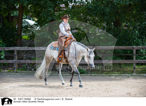 Frau reitet Quarter Horse / woman rides Quarter Horse / SST-16896