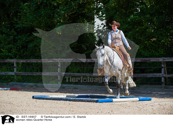 Frau reitet Quarter Horse / woman rides Quarter Horse / SST-16907