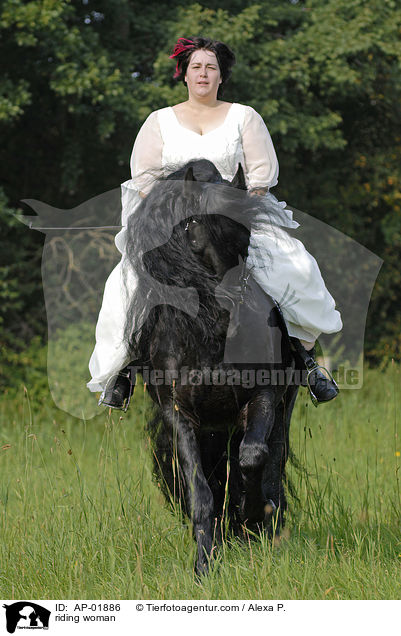 junge Frau reitet in Tracht auf Friesen / riding woman / AP-01886