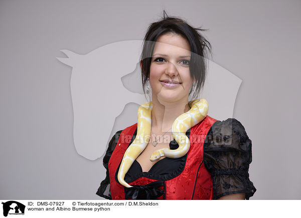 woman and Albino Burmese python / DMS-07927