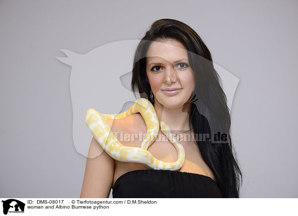 woman and Albino Burmese python / DMS-08017